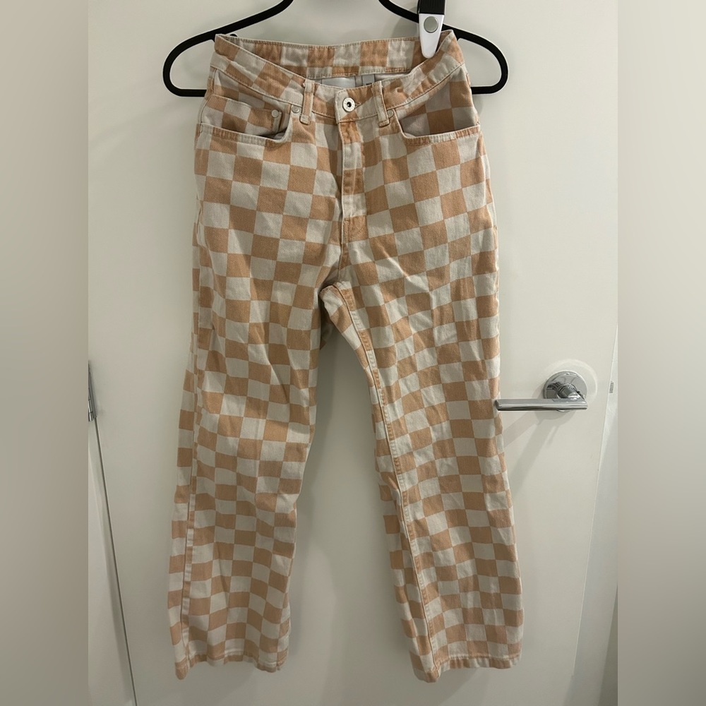cream peach checkered jean size 24 W